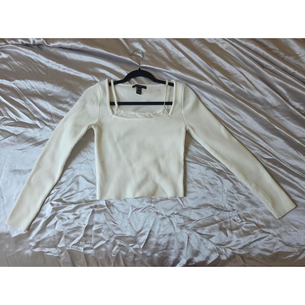 Forever-21 Women's White and Cream Shirt